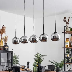 Suspension Verre 15 Cm Koyoto Chrome, Fume, 5 Lumieres