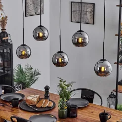 Suspension Verre 15 Cm Koyoto Chrome, Fume, 5 Lumieres