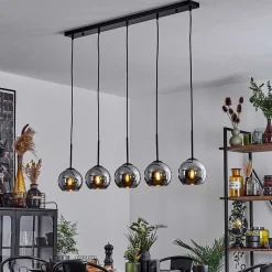 Suspension Verre 15 Cm Koyoto Chrome, Fume, 5 Lumieres