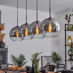 Suspension Verre 30 Cm Koyoto Clair, Fume, 4 Lumieres