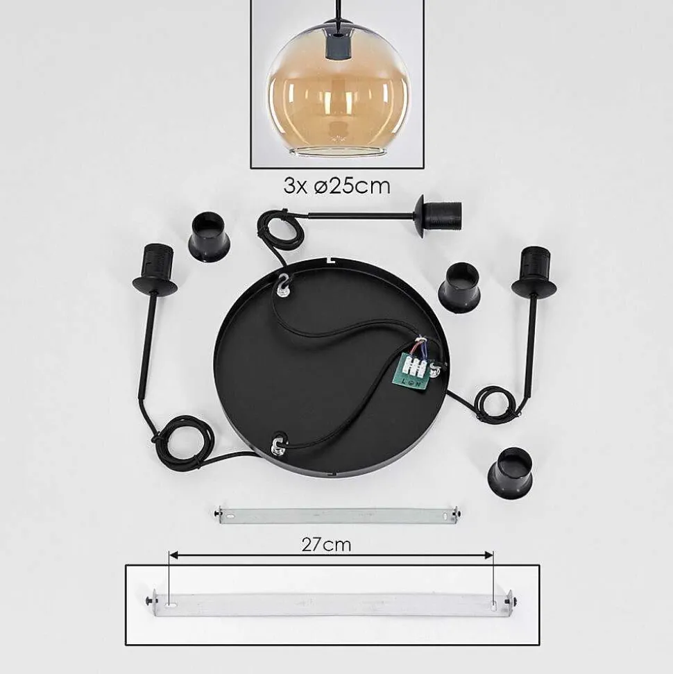 Suspension Verre 25 Cm Koyoto Ambre, 3 Lumieres