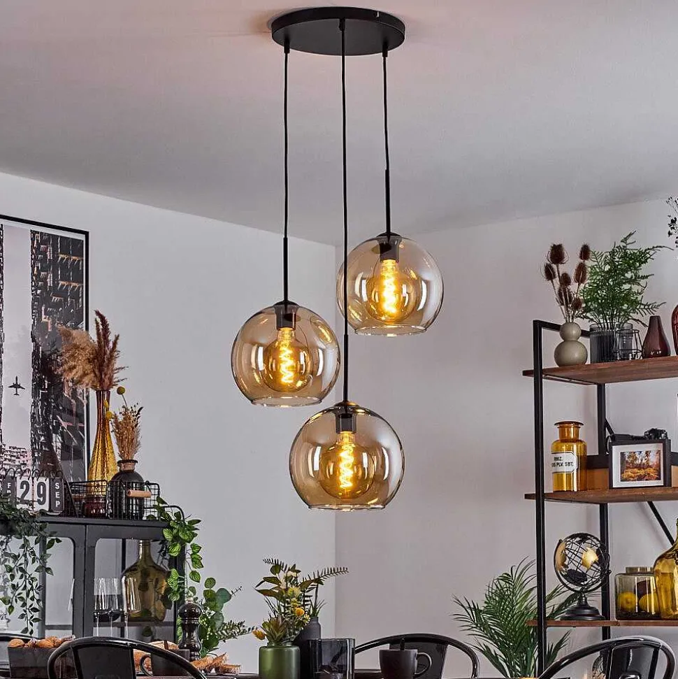 Suspension Verre 25 Cm Koyoto Ambre, 3 Lumieres