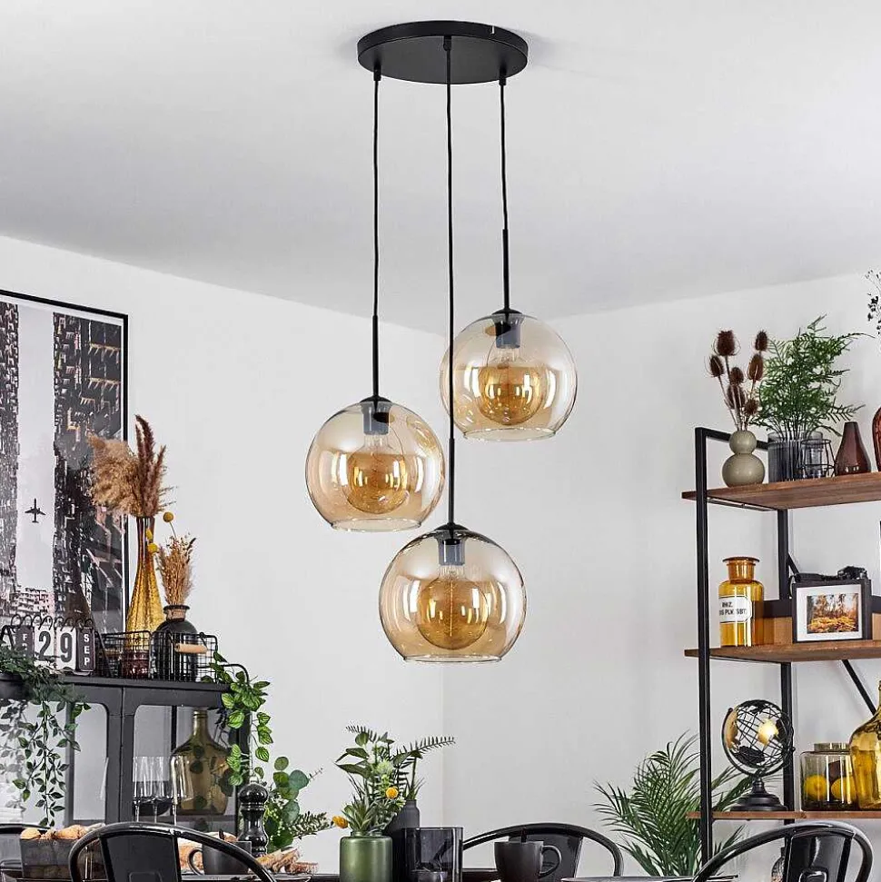 Suspension Verre 25 Cm Koyoto Ambre, 3 Lumieres