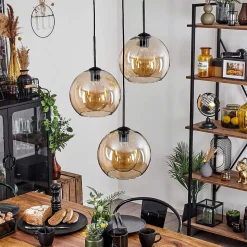 Suspension Verre 25 Cm Koyoto Ambre, 3 Lumieres