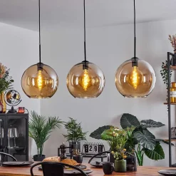 Suspension Verre 30 Cm Koyoto Ambre, 3 Lumieres