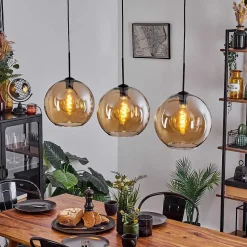 Suspension Verre 30 Cm Koyoto Ambre, 3 Lumieres