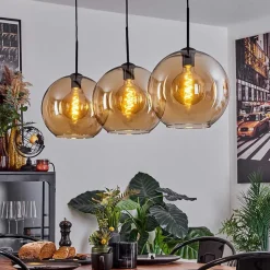 Suspension Verre 30 Cm Koyoto Ambre, 3 Lumieres