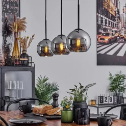 Suspension Verre 15 Cm Koyoto Chrome, Fume, 3 Lumieres