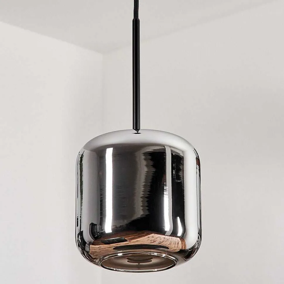 Suspension Verre 15 Cm Lauden Chrome, Fume, 1 Lumiere