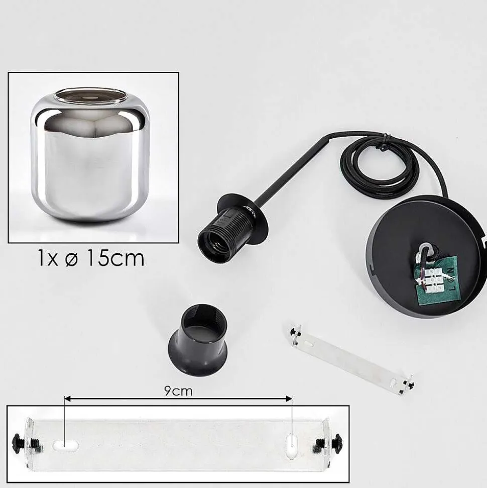 Suspension Verre 15 Cm Lauden Chrome, Fume, 1 Lumiere