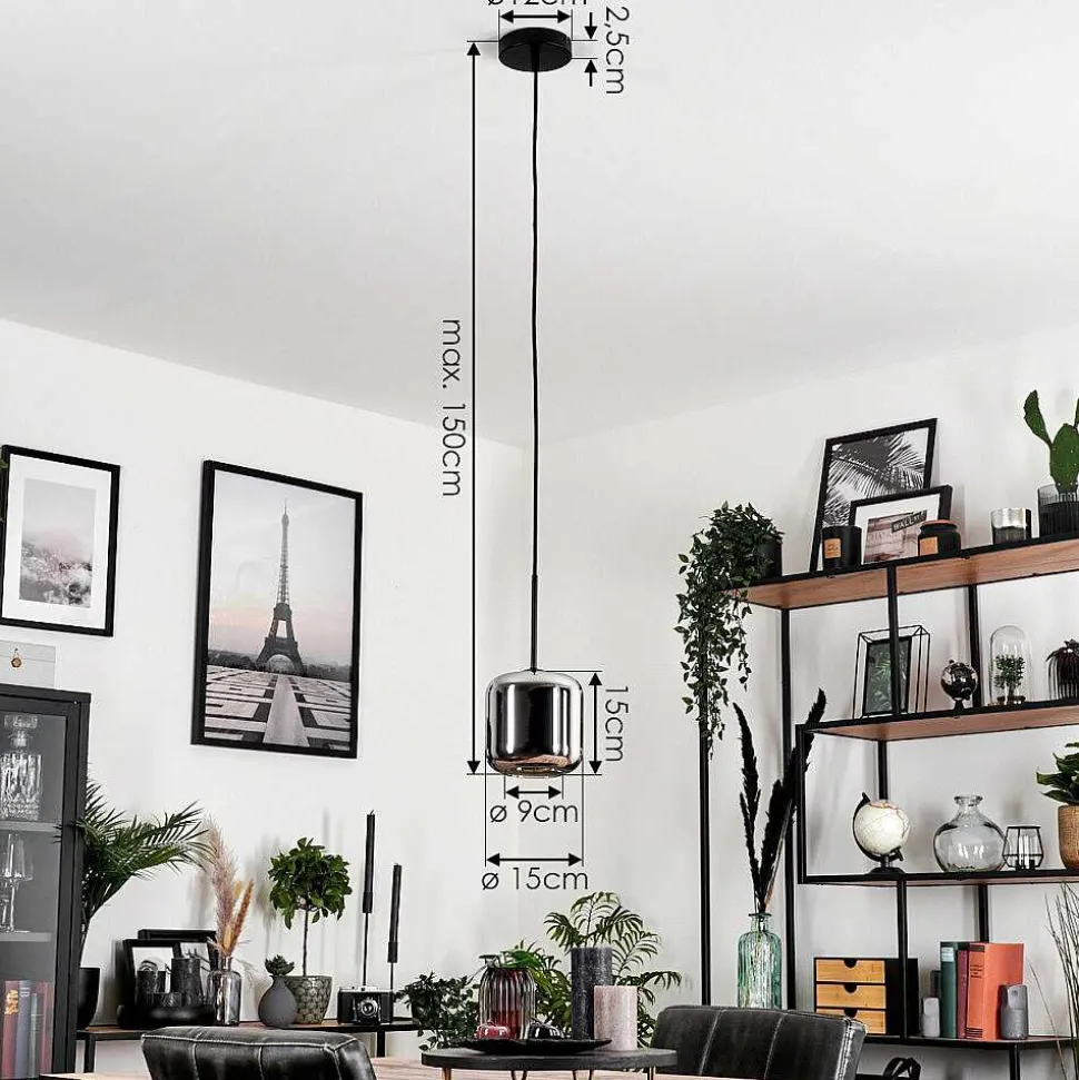 Suspension Verre 15 Cm Lauden Chrome, Fume, 1 Lumiere