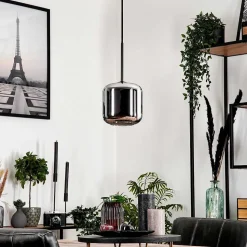 Suspension Verre 15 Cm Lauden Chrome, Fume, 1 Lumiere