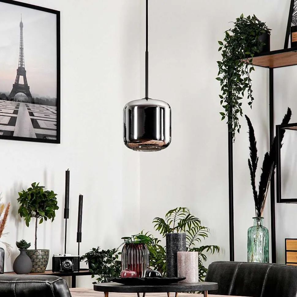 Suspension Verre 15 Cm Lauden Chrome, Fume, 1 Lumiere