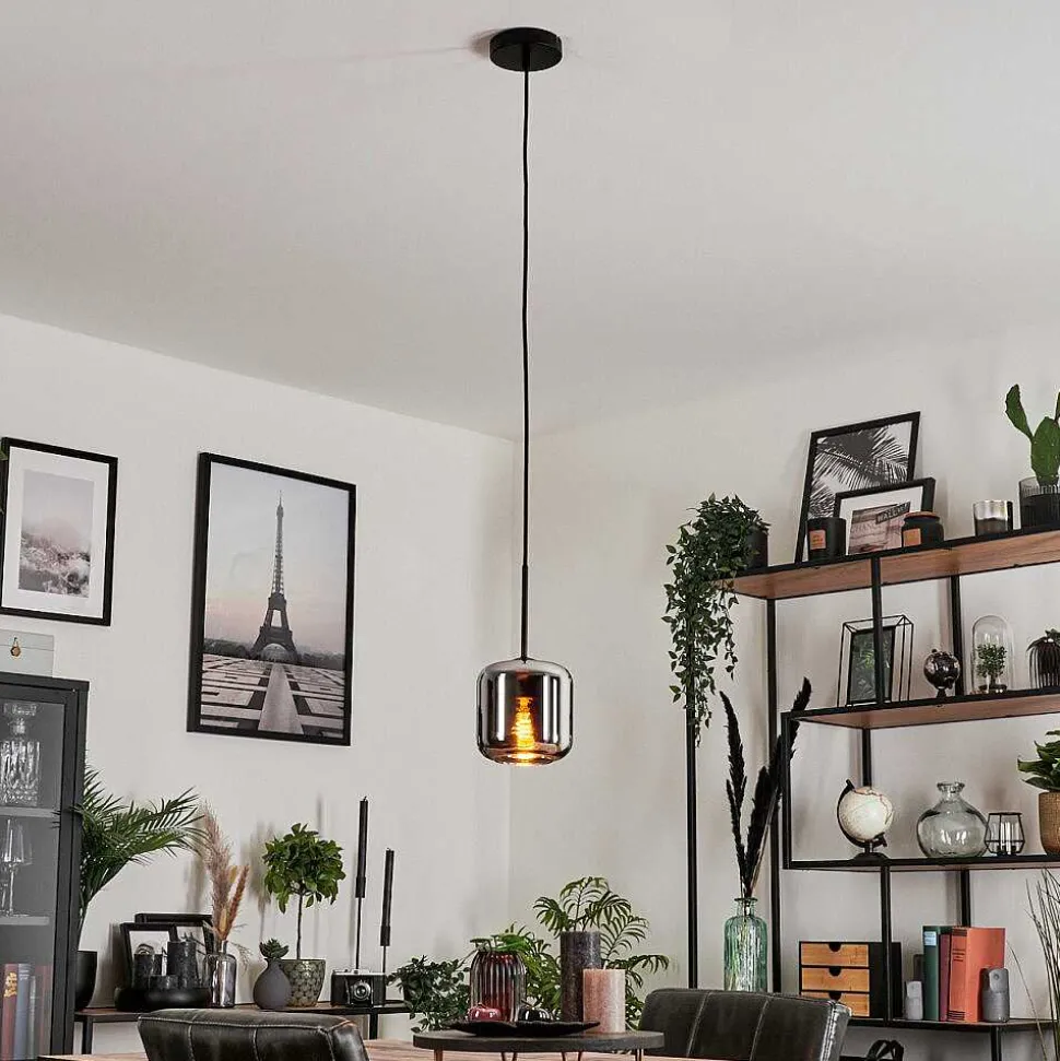 Suspension Verre 15 Cm Lauden Chrome, Fume, 1 Lumiere