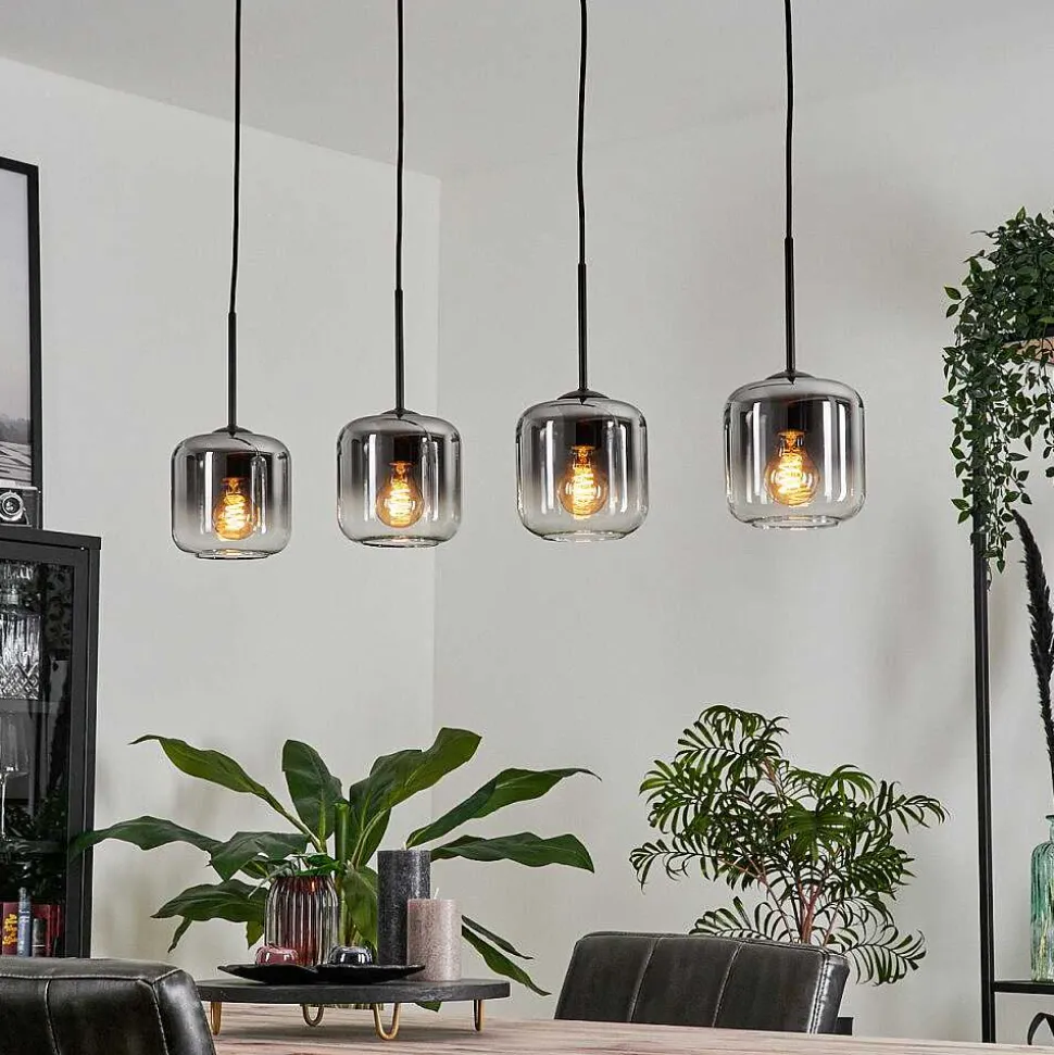 Suspension Verre 15 Cm Lauden Clair, Fume, 4 Lumieres