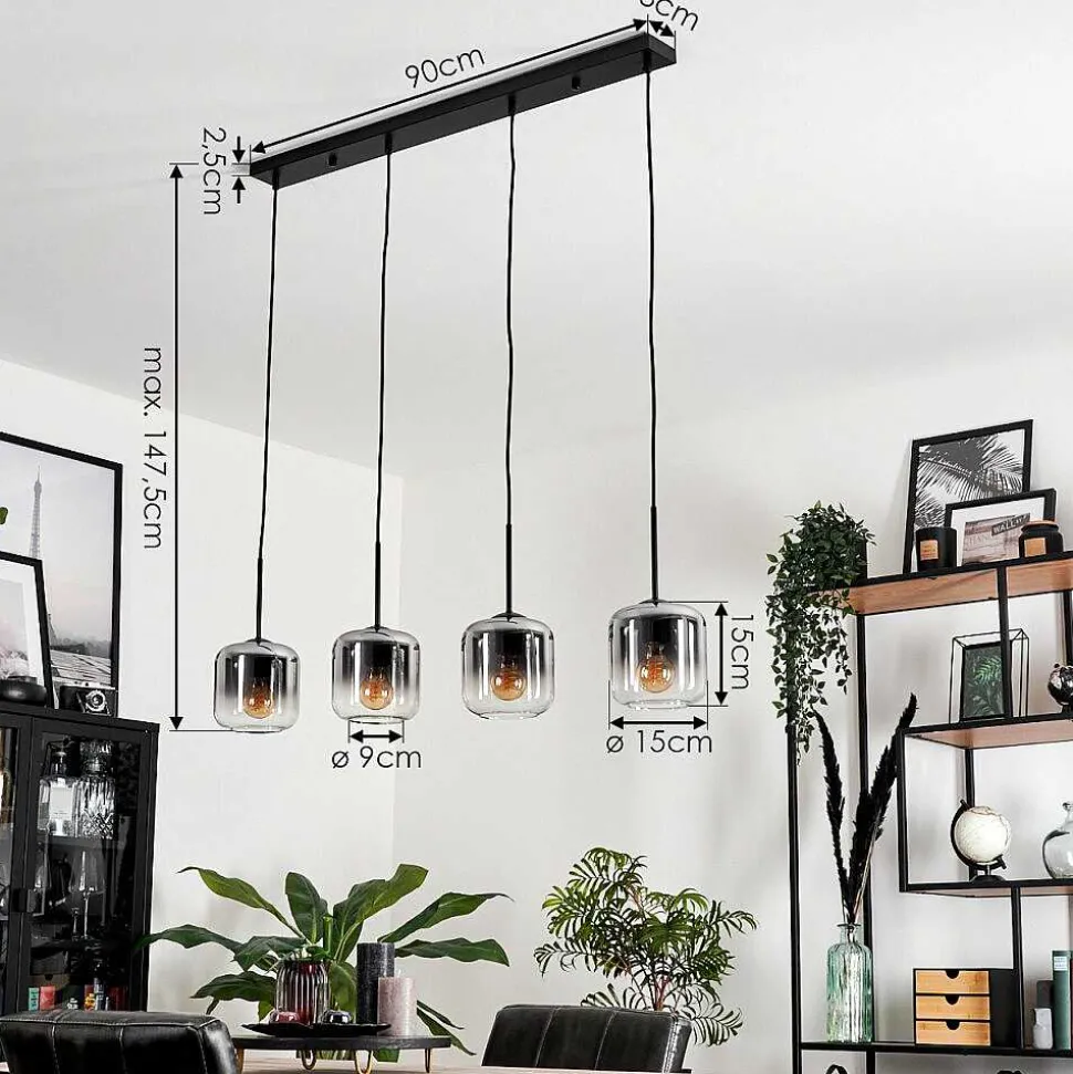 Suspension Verre 15 Cm Lauden Clair, Fume, 4 Lumieres