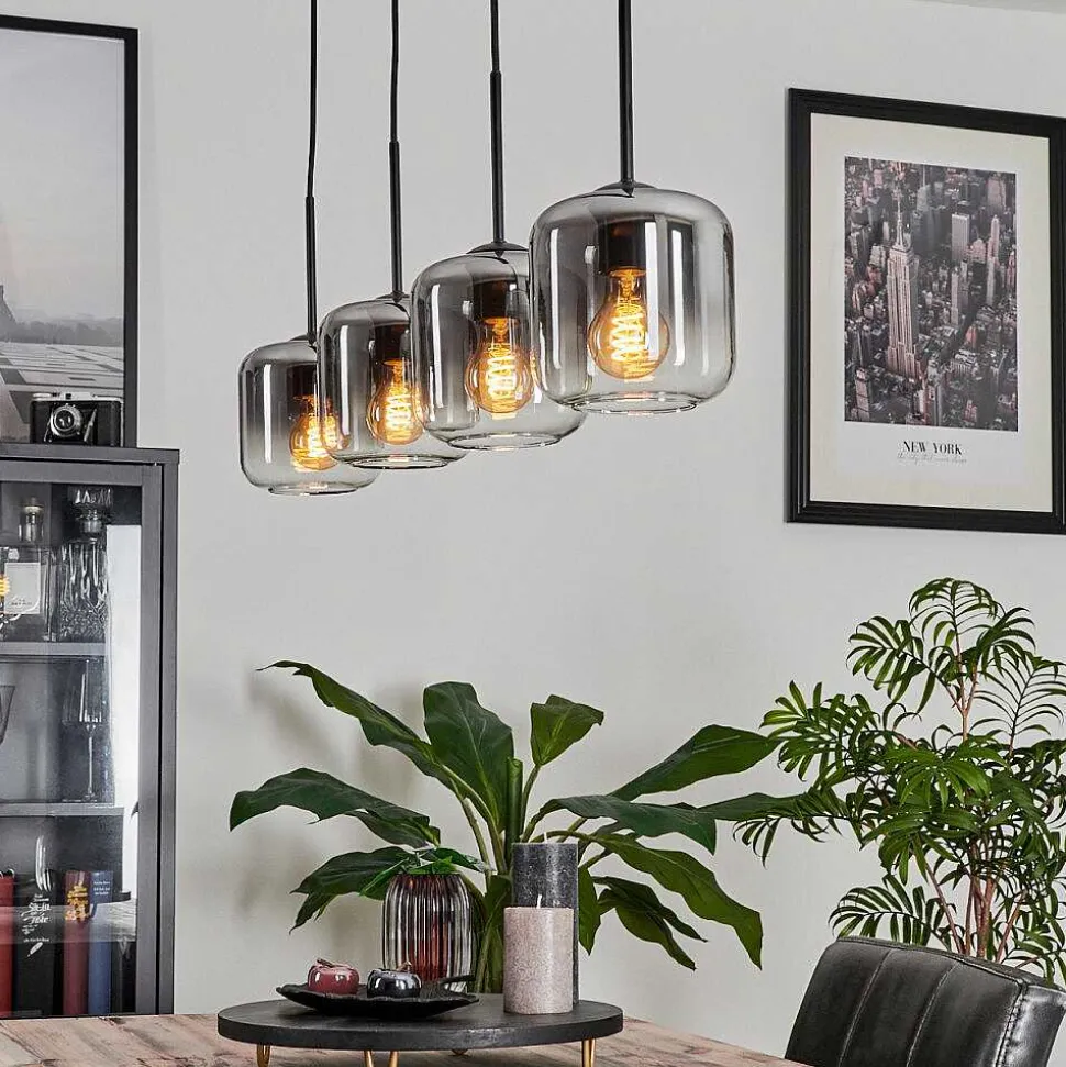 Suspension Verre 15 Cm Lauden Clair, Fume, 4 Lumieres