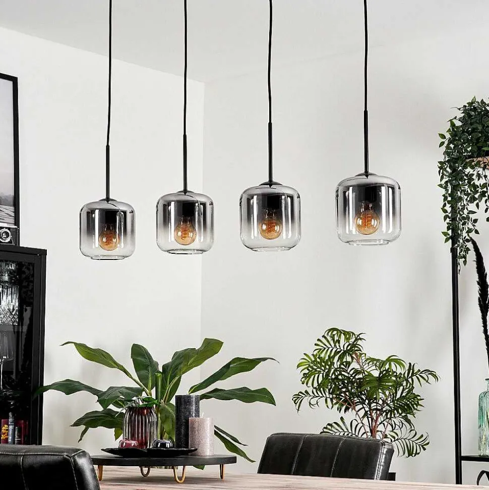 Suspension Verre 15 Cm Lauden Clair, Fume, 4 Lumieres