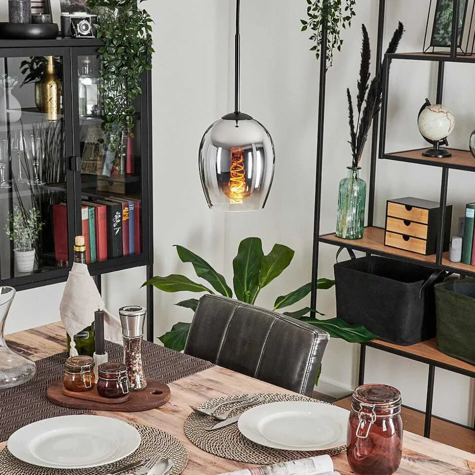 Suspension Verre 15Cm Vevino Chrome, Clair, Fume, 1 Lumiere