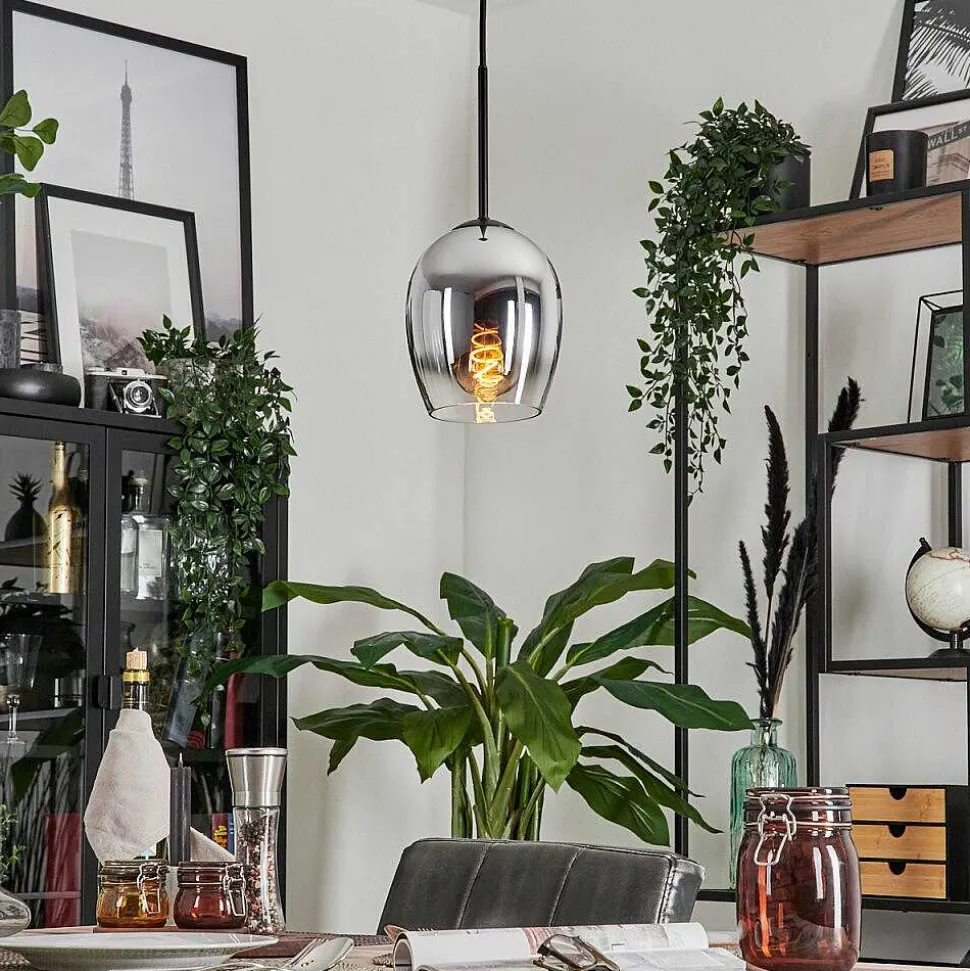 Suspension Verre 15Cm Vevino Chrome, Clair, Fume, 1 Lumiere