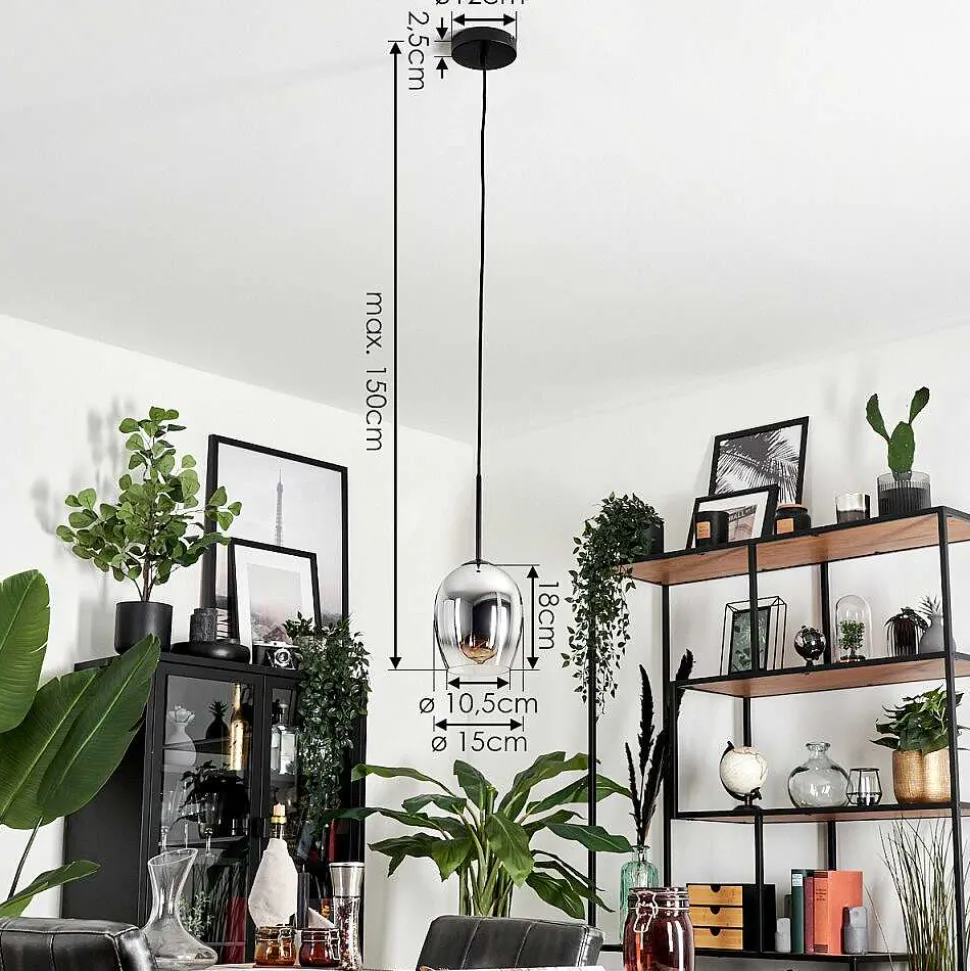 Suspension Verre 15Cm Vevino Chrome, Clair, Fume, 1 Lumiere