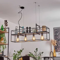 Suspension Victorine Chrome, Noir, 4 Lumieres