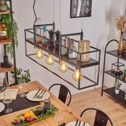 Suspension Victorine Chrome, Noir, 4 Lumieres