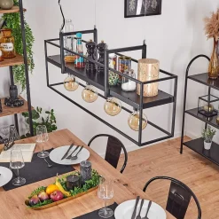 Suspension Victorine Chrome, Noir, 4 Lumieres