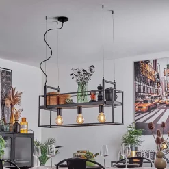 Suspension Victorine Chrome, Noir, 3 Lumieres