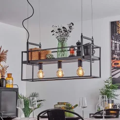 Suspension Victorine Chrome, Noir, 3 Lumieres