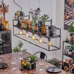 Suspension Victorine Chrome, Noir, 5 Lumieres