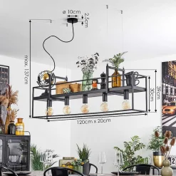 Suspension Victorine Chrome, Noir, 5 Lumieres