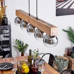 Suspension Vouhet Brun, Couleur Bois, Noir, 5 Lumieres