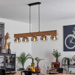 Suspension Vouhet Brun, Couleur Bois, Noir, 5 Lumieres