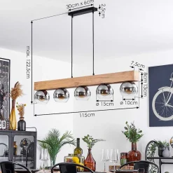 Suspension Vouhet Brun, Couleur Bois, Noir, 5 Lumieres