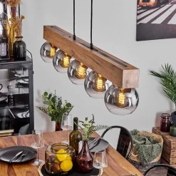 Suspension Vouhet Brun, Couleur Bois, Noir, 5 Lumieres