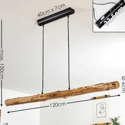 Suspension Winterthur Led Bois Clair, Noir, 1 Lumiere