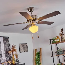 Ventilateur De Plafond Apiao Brun, Couleur Bois, Argente, 1 Lumiere