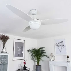 Ventilateur De Plafond Beltiglio Bois Fonce, Blanc, 2 Lumieres, Telecommandes