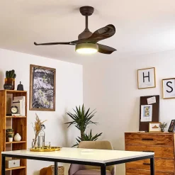 Ventilateur De Plafond Doha Led Brun, 1 Lumiere, Telecommandes