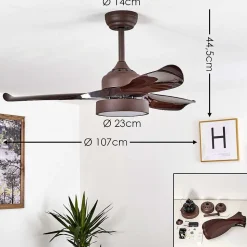 Ventilateur De Plafond Doha Led Brun, 1 Lumiere, Telecommandes