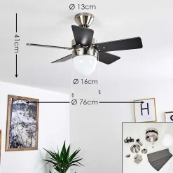 Ventilateur De Plafond Ellmau Chrome, Gris, Blanc, 1 Lumiere