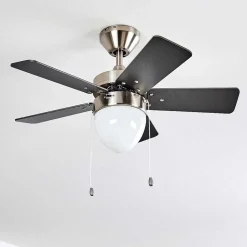 Ventilateur De Plafond Ellmau Chrome, Gris, Blanc, 1 Lumiere