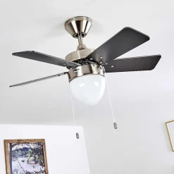 Ventilateur De Plafond Ellmau Chrome, Gris, Blanc, 1 Lumiere