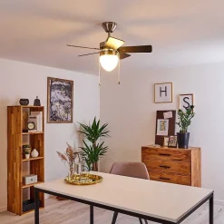 Ventilateur De Plafond Ellmau Chrome, Gris, Blanc, 1 Lumiere