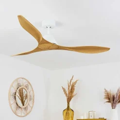 Ventilateur De Plafond Follseland Brun Clair, Couleur Bois, Blanc, Telecommandes
