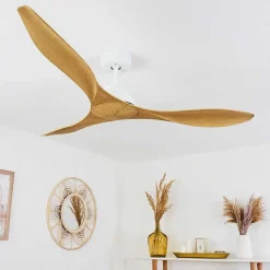 Ventilateur De Plafond Follseland Brun Clair, Couleur Bois, Blanc, Telecommandes