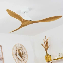Ventilateur De Plafond Follseland Brun Clair, Couleur Bois, Blanc, Telecommandes