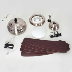 Ventilateur De Plafond Imon Bois Fonce, Nickel Mat, 1 Lumiere, Telecommandes