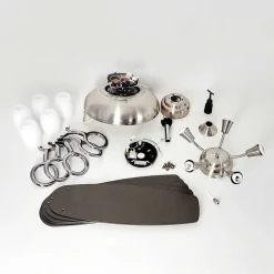 Ventilateur De Plafond Irving Chrome, Gris, Bois Clair, 5 Lumieres